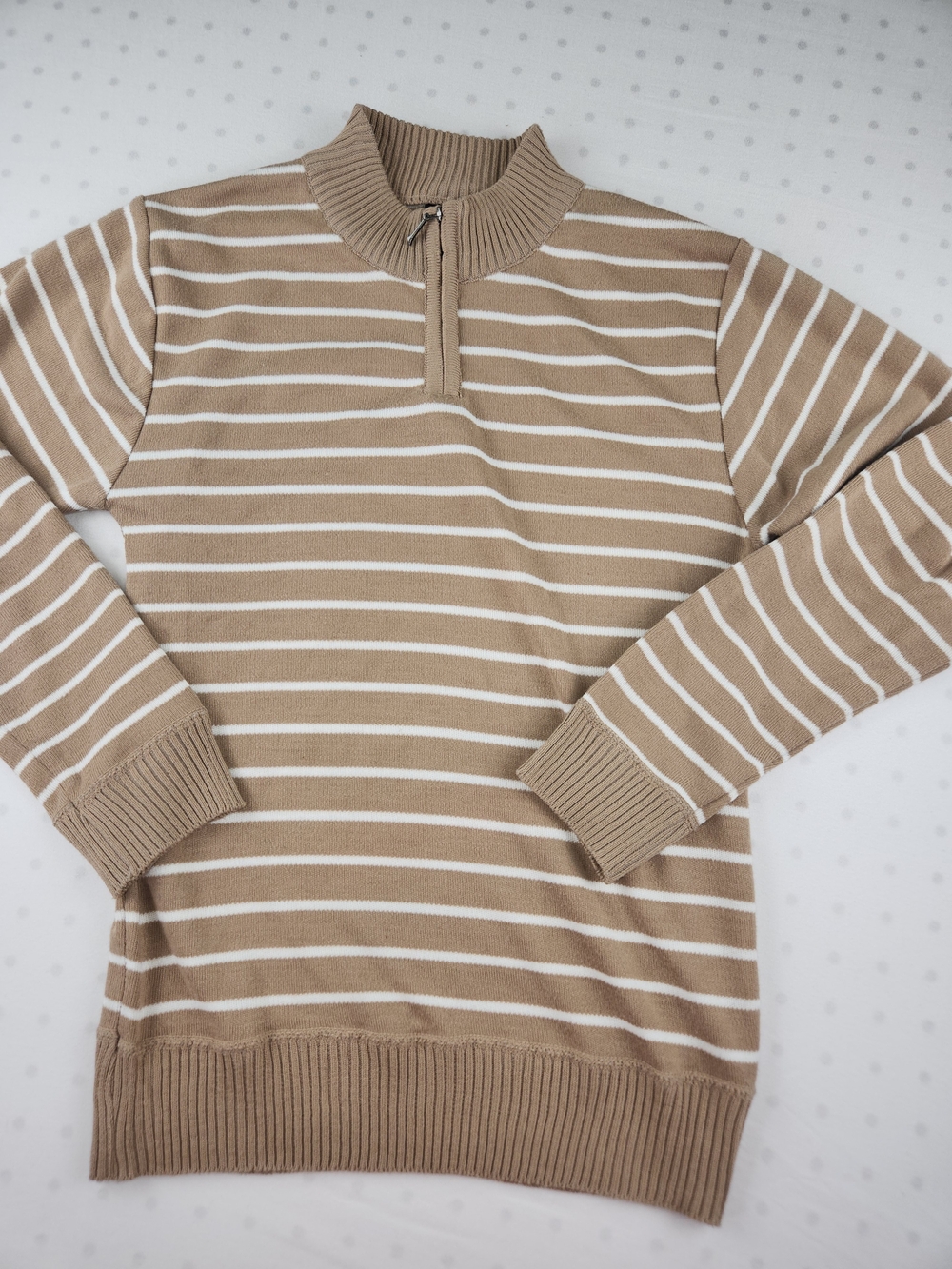 Boys Striped Quarter Zip Sweater Tan & White Boys Size 10/12